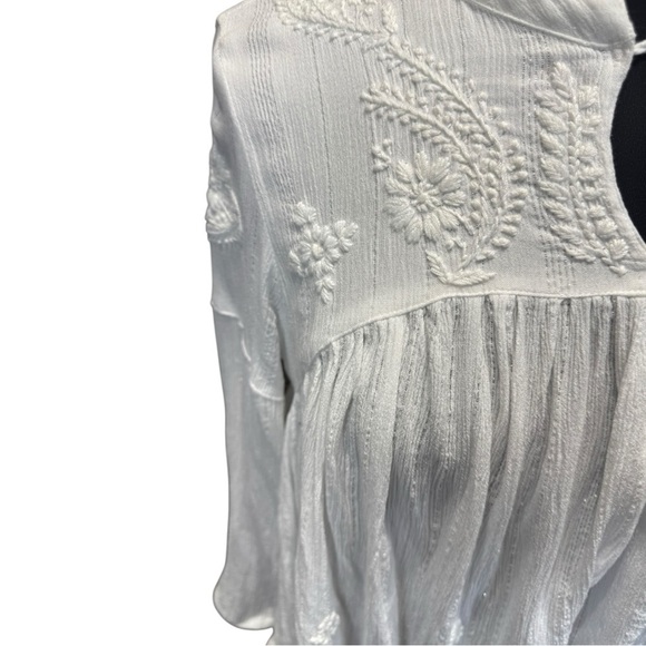 Rachel Zoe White Flower Embroidered Boho Peasant Baby Doll Top Size M - Picture 4 of 9